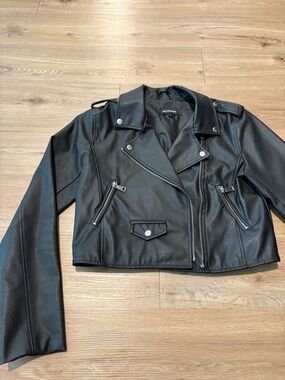 Black Faux Leather Moto Jacket - Women's
